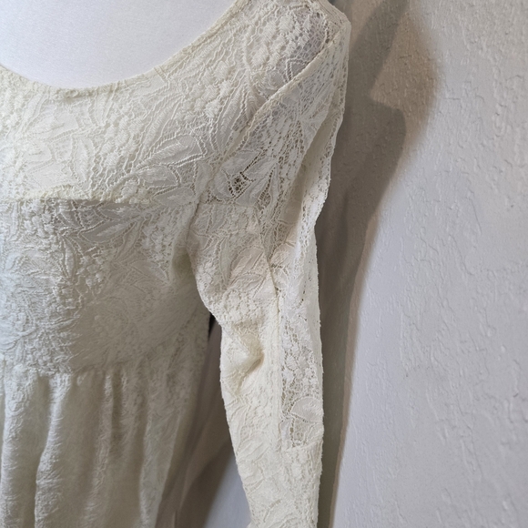 Free People Gypsy Mountain Ivory Lace 3/4 Sleeves Mini Dress Size L - Picture 5 of 10